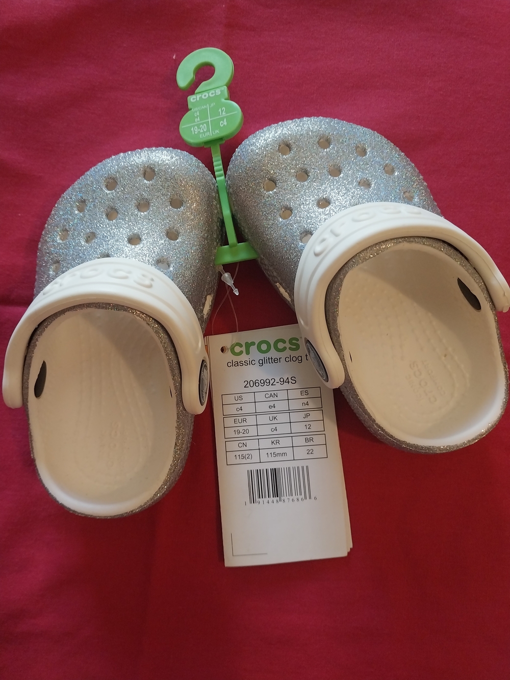 CROCS Kids Classic Glitter Clog in Silver with White Strap